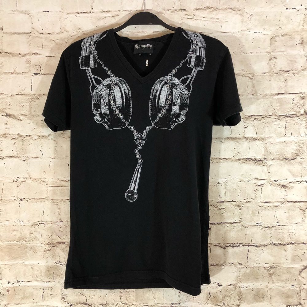NWOT Rawyalty black headphones short sleeve tshirt